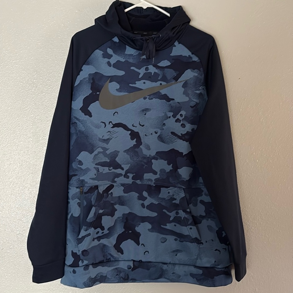 Nike Blue Camo Dri-Fit Pullover Standard Fit Hoodie Size L
